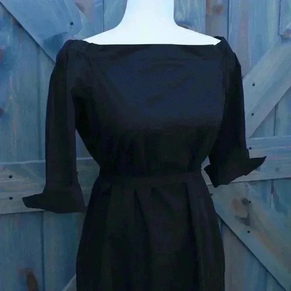 Black Theory Off the Shoulder Poplin Dress Belt Size 6 Small - Picture 9 of 10